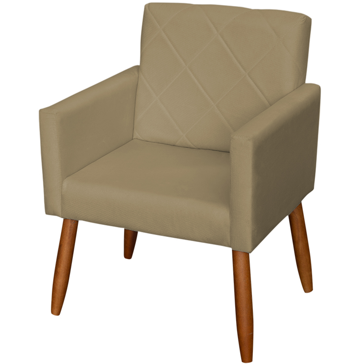 Kit 3 Poltronas Para Sala Decorativa Confortáveis Beatriz Suede Nude Pé Castanho - Clique E Decore
