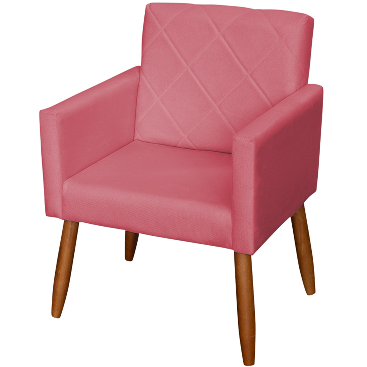 Kit 3 Poltronas Para Sala Decorativa Confortáveis Beatriz Suede Rosê Pé Castanho - Clique E Decore