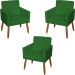 Kit 3 Poltronas Para Sala Decorativa Confortáveis Beatriz Suede Verde Pé Castanho - Clique E Decore