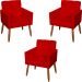Kit 3 Poltronas Para Sala Decorativa Confortáveis Beatriz Suede Vermelho Pé Castanho - Clique E Decore