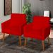 Kit 3 Poltronas Para Sala Decorativa Confortáveis Beatriz Suede Vermelho Pé Castanho - Clique E Decore