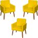 Kit 3 Poltronas Para Sala, Manicure, Quarto Decorativas Beatriz Com Base Suede Amarelo Pé Castanho - Clique E Decore