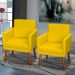 Kit 3 Poltronas Para Sala, Manicure, Quarto Decorativas Beatriz Com Base Suede Amarelo Pé Castanho - Clique E Decore