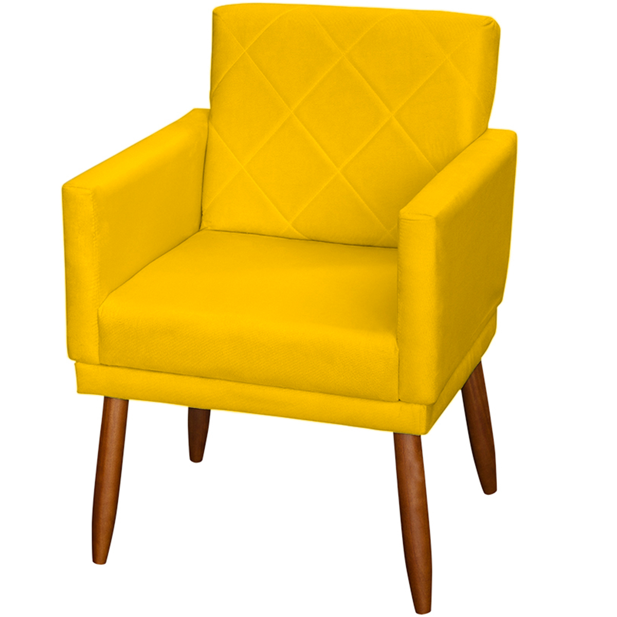 Kit 3 Poltronas Para Sala, Manicure, Quarto Decorativas Beatriz Com Base Suede Amarelo Pé Castanho - Clique E Decore