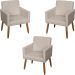 Kit 3 Poltronas Para Sala, Manicure, Quarto Decorativas Beatriz Com Base Suede Bege Pé Castanho - Clique E Decore