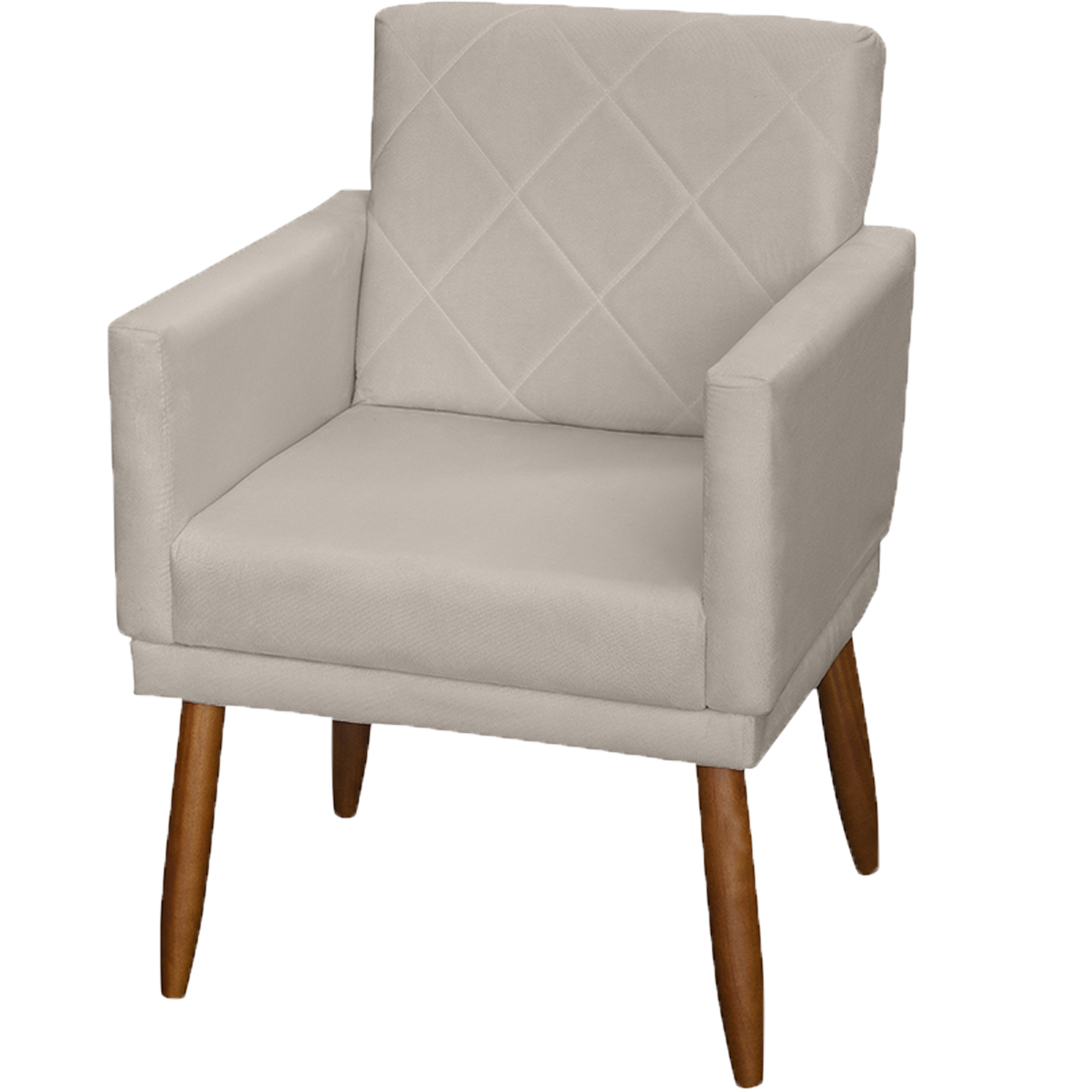 Kit 3 Poltronas Para Sala, Manicure, Quarto Decorativas Beatriz Com Base Suede Bege Pé Castanho - Clique E Decore