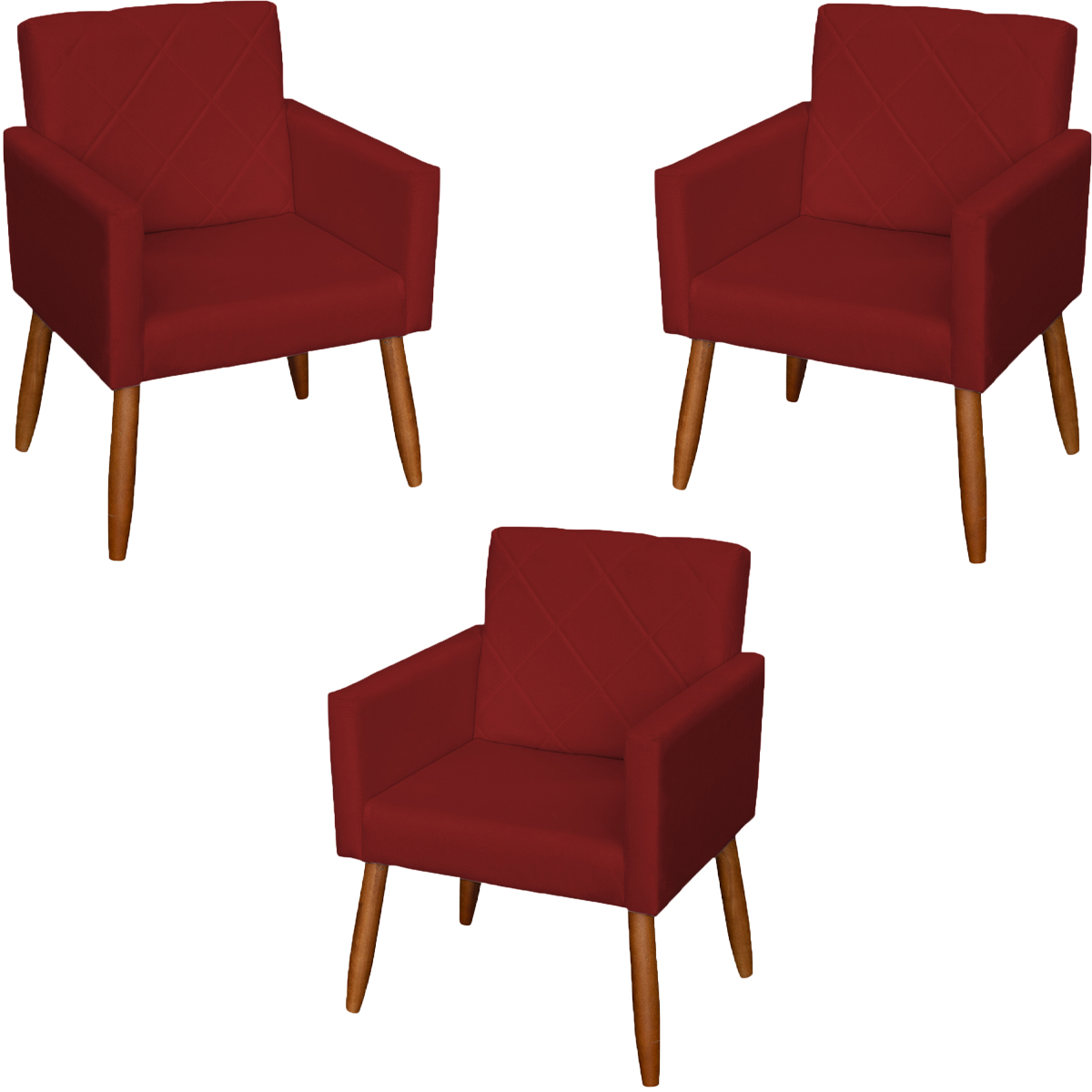Kit 3 Poltronas Para Sala, Manicure, Quarto Decorativas Beatriz Com Base Suede Bordô Pé Castanho - Clique E Decore