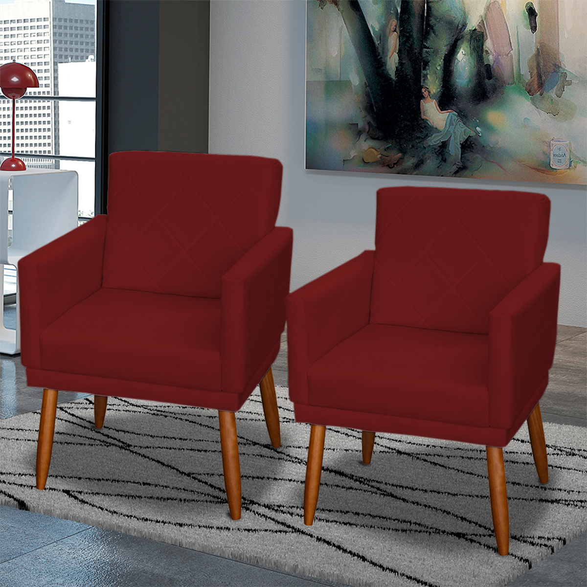 Kit 3 Poltronas Para Sala, Manicure, Quarto Decorativas Beatriz Com Base Suede Bordô Pé Castanho - Clique E Decore