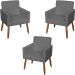 Kit 3 Poltronas Para Sala, Manicure, Quarto Decorativas Beatriz Com Base Suede Cinza Pé Castanho - Clique E Decore