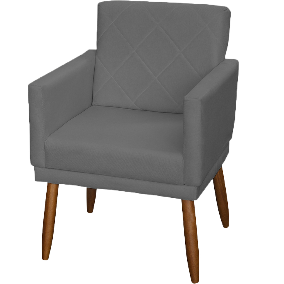 Kit 3 Poltronas Para Sala, Manicure, Quarto Decorativas Beatriz Com Base Suede Cinza Pé Castanho - Clique E Decore