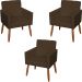 Kit 3 Poltronas Para Sala, Manicure, Quarto Decorativas Beatriz Com Base Suede Marrom Pé Castanho - Clique E Decore