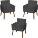 Kit 3 Poltronas Para Sala, Manicure, Quarto Decorativas Beatriz Com Base Suede Preto Pé Castanho - Clique E Decore