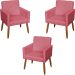 Kit 3 Poltronas Para Sala, Manicure, Quarto Decorativas Beatriz Com Base Suede Rosê Pé Castanho - Clique E Decore