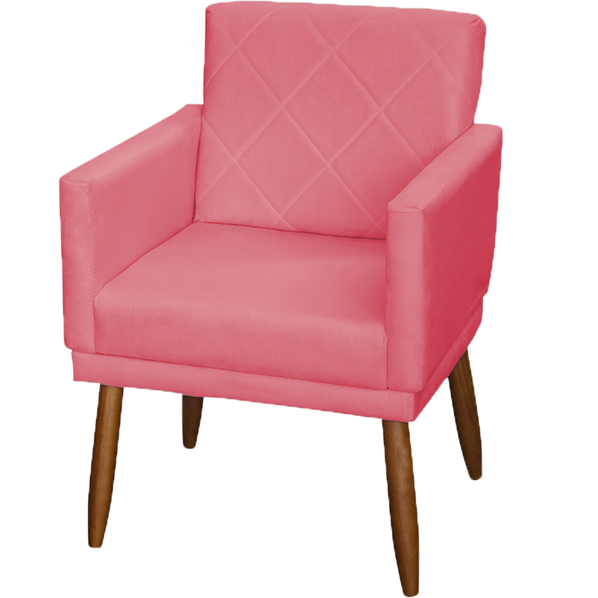 Kit 3 Poltronas Para Sala, Manicure, Quarto Decorativas Beatriz Com Base Suede Rosê Pé Castanho - Clique E Decore
