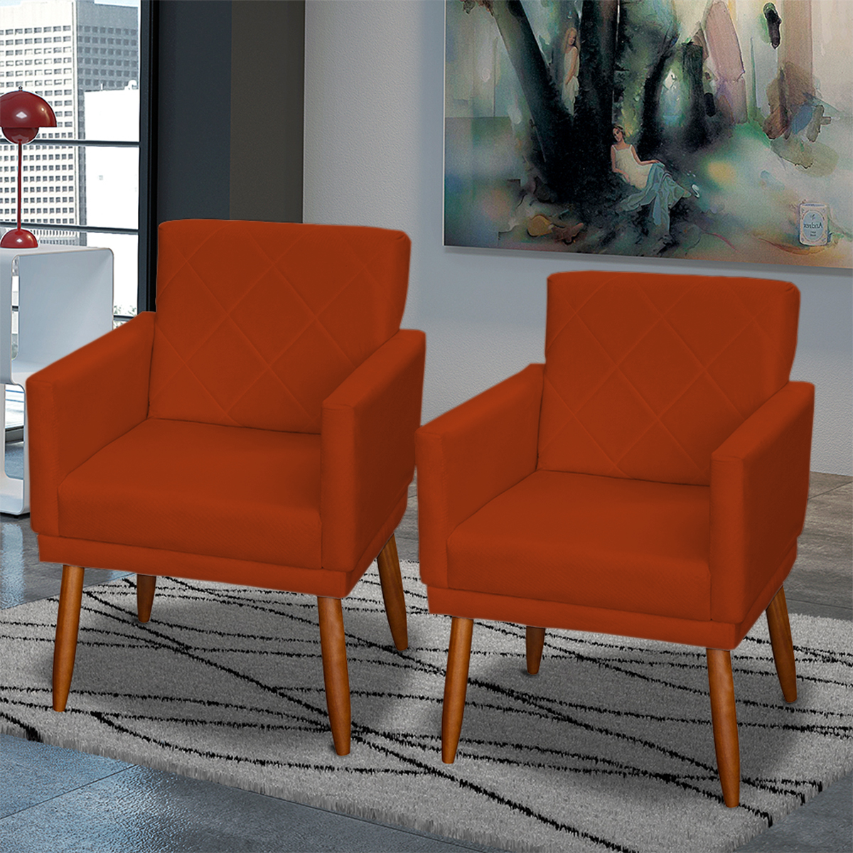 Kit 3 Poltronas Para Sala, Manicure, Quarto Decorativas Beatriz Com Base Suede Terracota Pé Castanho - Clique E Decore