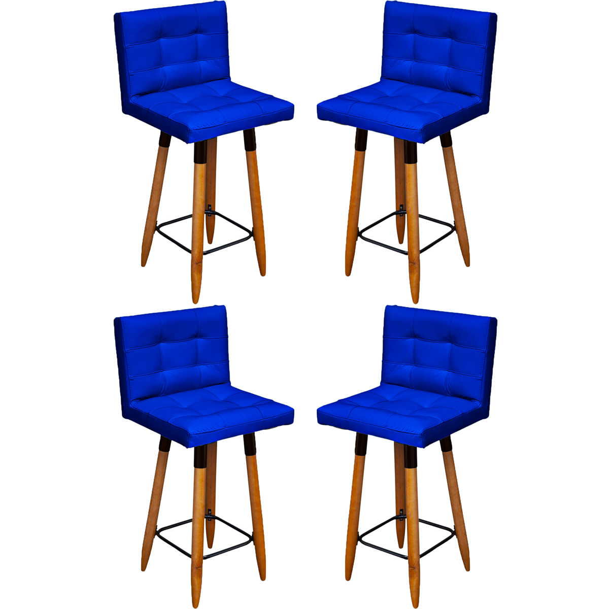 Kit 4 Banquetas Grace Alta Para Areá Gourmet E Balcão Área Gourmet Corino Azul Royal Pé Castanho - Clique E Decore