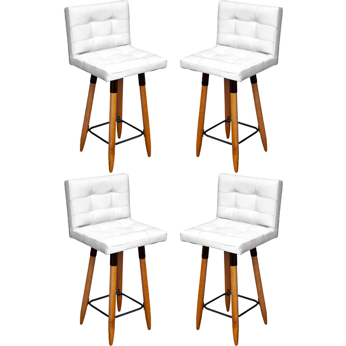 Kit 4 Banquetas Grace Alta Para Areá Gourmet E Balcão Área Gourmet Corino Branco Pé Castanho - Clique E Decore