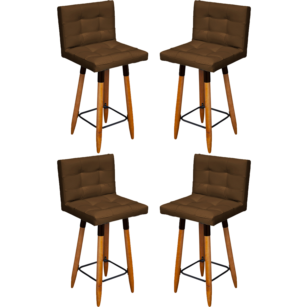 Kit 4 Banquetas Grace Alta Para Areá Gourmet E Balcão Área Gourmet Corino Marrom Pé Castanho - Clique E Decore