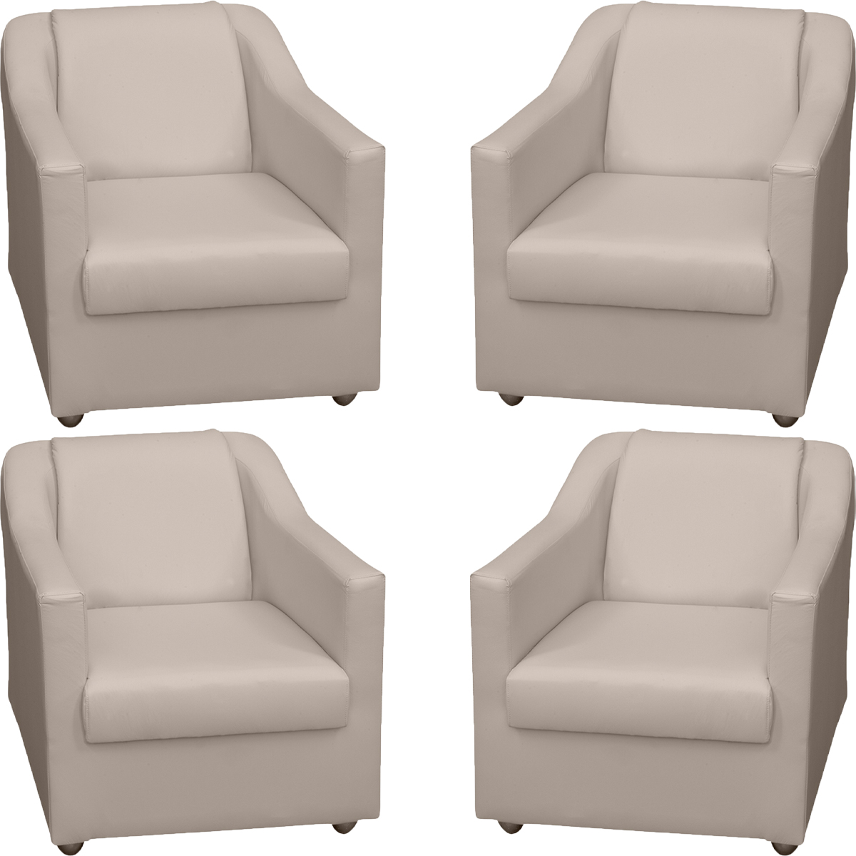 Kit 4 Poltronas Decorativas Para Sala Mila Corino Bege Pé De Plástico - Clique E Decore