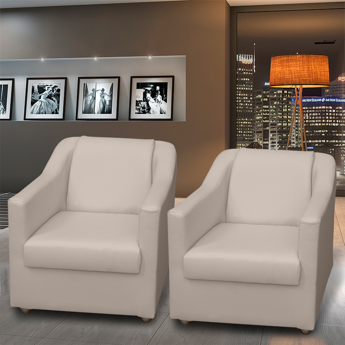 Kit 4 Poltronas Decorativas Para Sala Mila Corino Bege Pé De Plástico - Clique E Decore