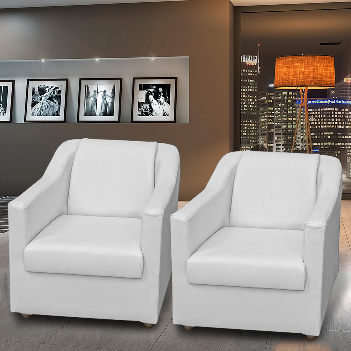 Kit 4 Poltronas Decorativas Para Sala Mila Corino Branco Pé De Plástico - Clique E Decore