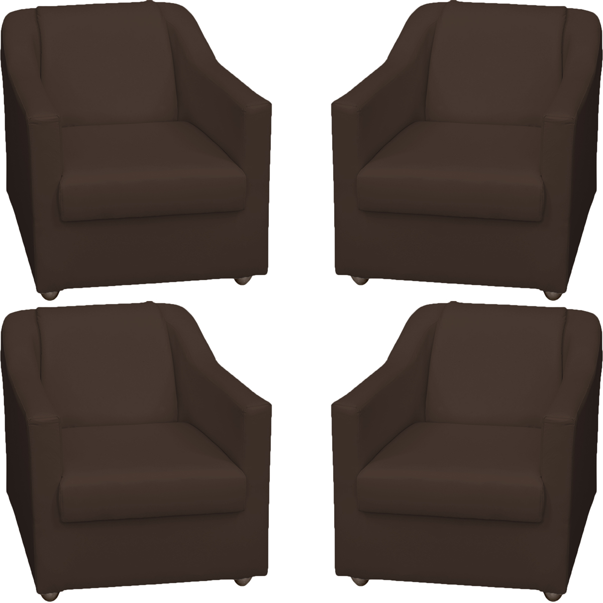 Kit 4 Poltronas Decorativas Para Sala Mila Corino Marrom Pé De Plástico - Clique E Decore