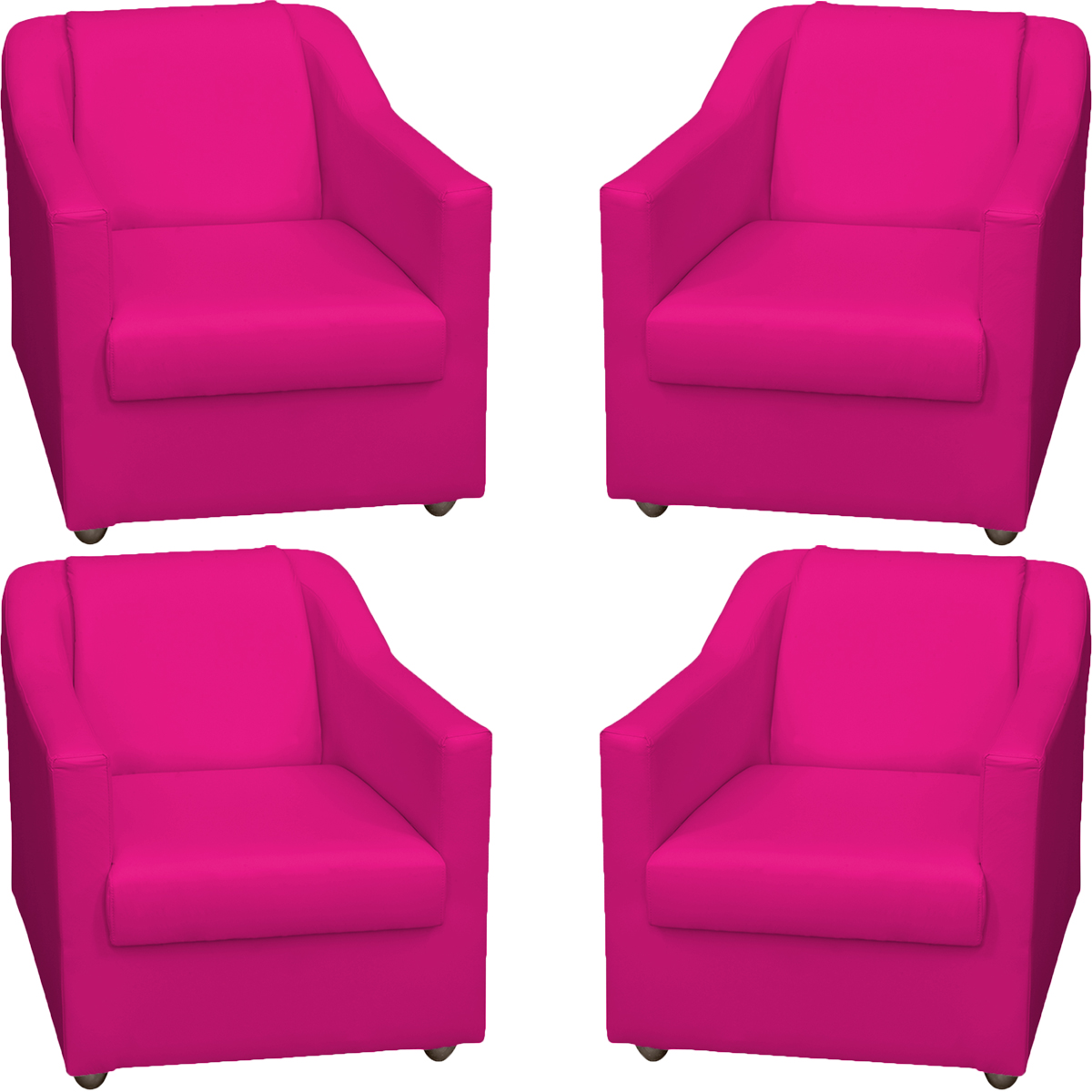 Kit 4 Poltronas Decorativas Para Sala Mila Corino Pink Pé De Plástico - Clique E Decore