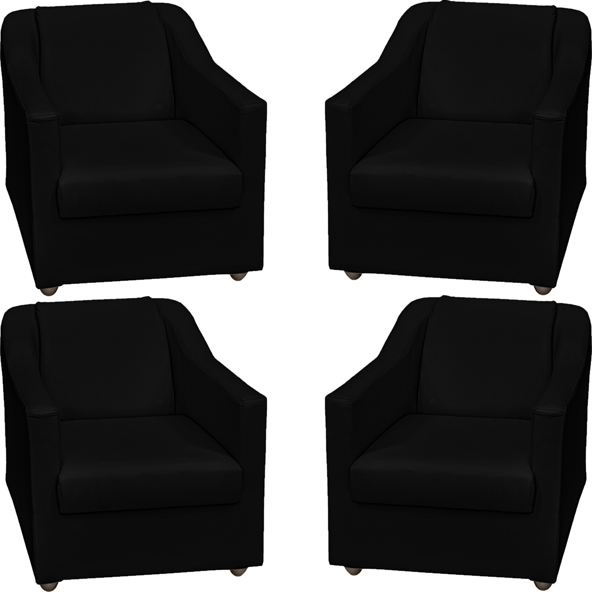 Kit 4 Poltronas Decorativas Para Sala Mila Corino Preto Pé De Plástico - Clique E Decore