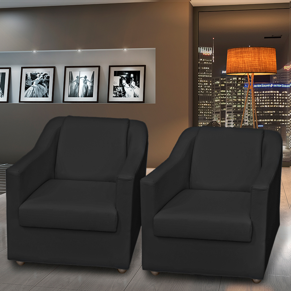 Kit 4 Poltronas Decorativas Para Sala Mila Corino Preto Pé De Plástico - Clique E Decore