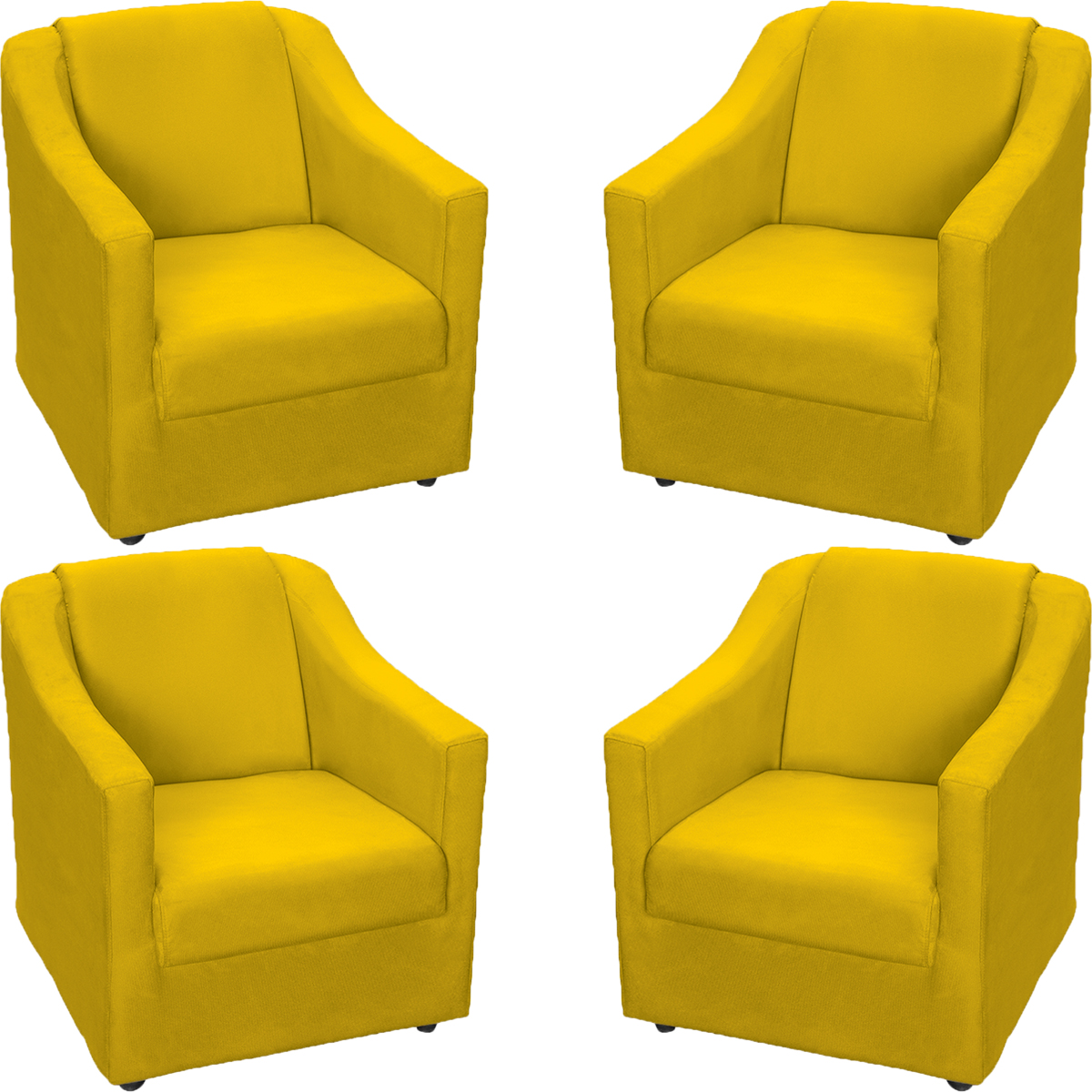 Kit 4 Poltronas Decorativas Para Sala Mila Suede Amarelo Pé De Plástico - Clique E Decore