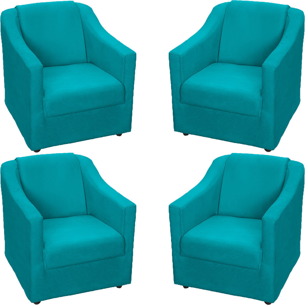 Kit 4 Poltronas Decorativas Para Sala Mila Suede Azul Turquesa Pé De Plástico - Clique E Decore