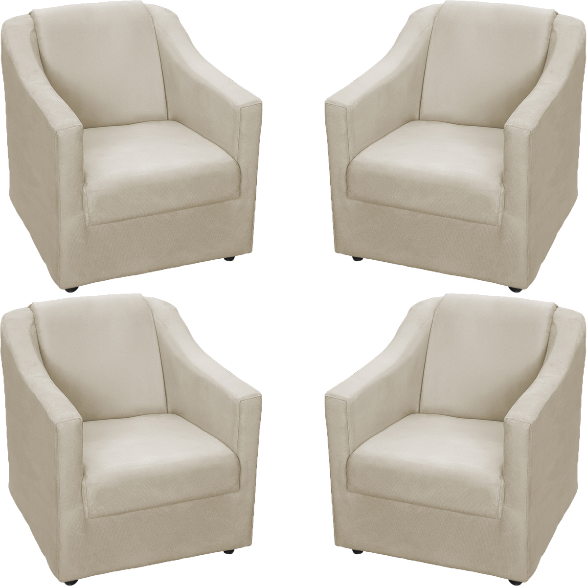 Kit 4 Poltronas Decorativas Para Sala Mila Suede Bege Pé De Plástico- Clique E Decore