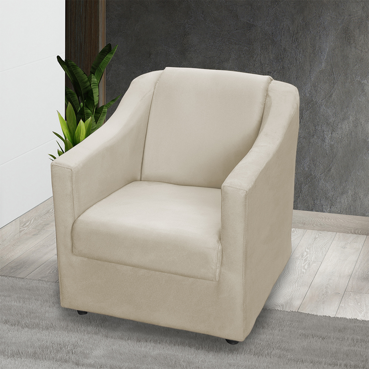 Kit 4 Poltronas Decorativas Para Sala Mila Suede Bege Pé De Plástico- Clique E Decore