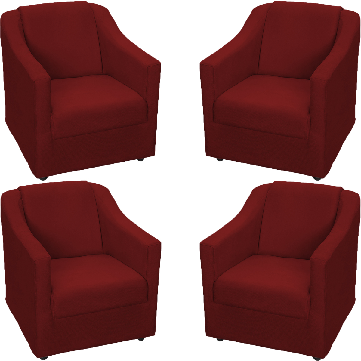 Kit 4 Poltronas Decorativas Para Sala Mila Suede Bordô Pé De Plástico - Clique E Decore