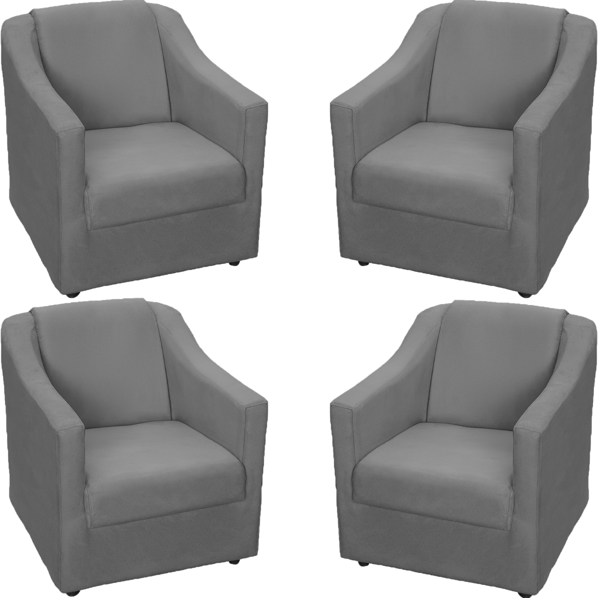 Kit 4 Poltronas Decorativas Para Sala Mila Suede Cinza Pé De Plástico - Clique E Decore