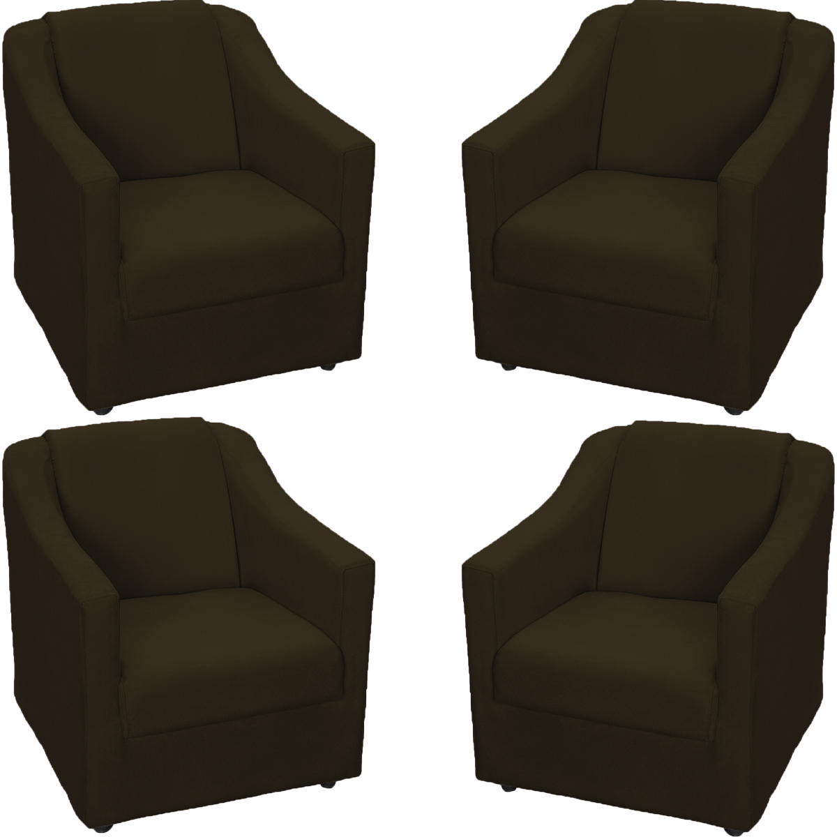 Kit 4 Poltronas Decorativas Para Sala Mila Suede Marrom Pé De Plástico - Clique E Decore