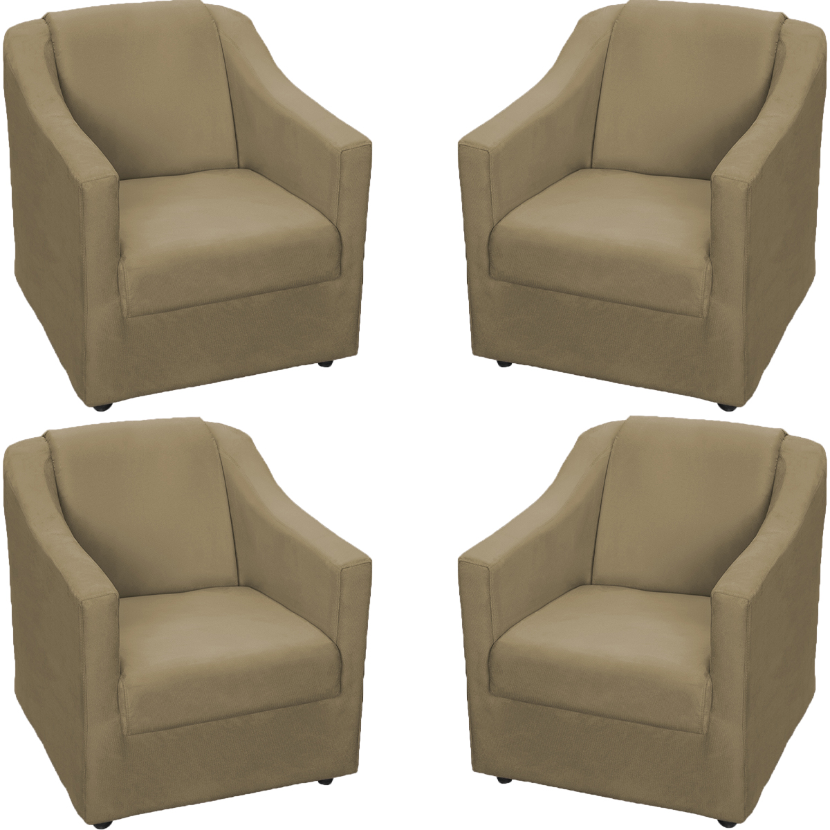 Kit 4 Poltronas Decorativas Para Sala Mila Suede Nude Pé De Plástico - Clique E Decore