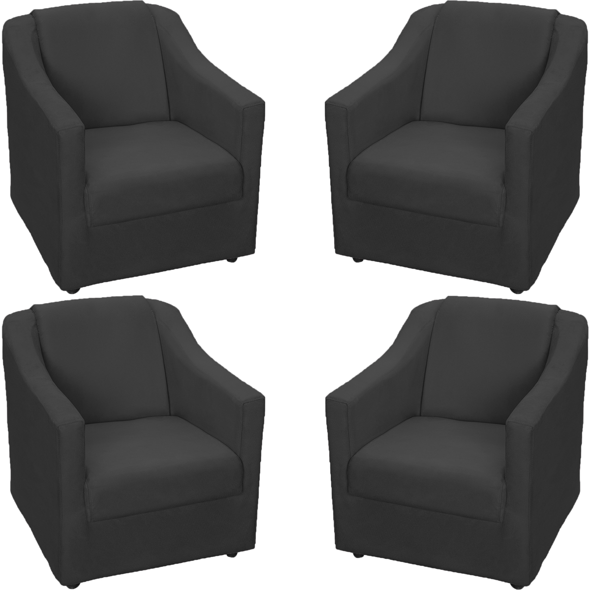 Kit 4 Poltronas Decorativas Para Sala Mila Suede Preto Pé De Plástico - Clique E Decore