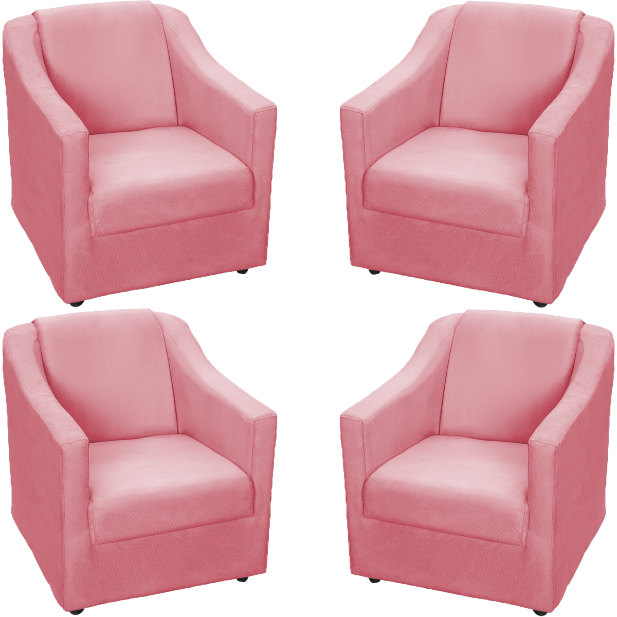 Kit 4 Poltronas Decorativas Para Sala Mila Suede Rosê Pé De Plástico - Clique E Decore