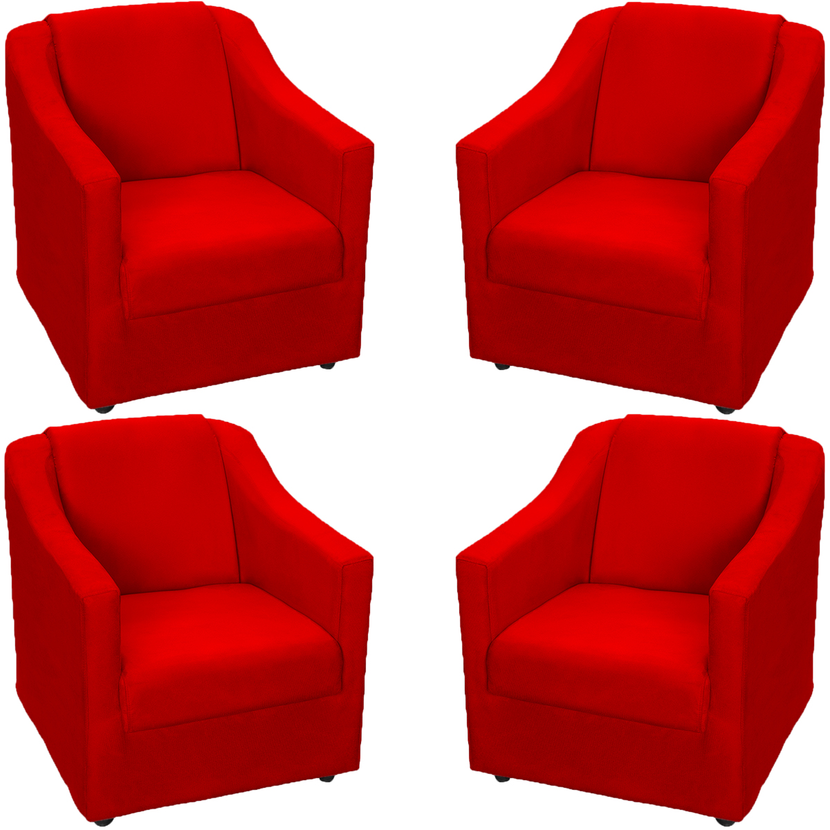Kit 4 Poltronas Decorativas Para Sala Mila Suede Vermelho Pé De Plástico - Clique E Decore