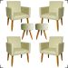 Kit 4 Poltronas Decorativas Para Sala Nina + 2 Puff Redondo Suede Bege Pé Castanho - Clique E Decore