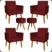 Kit 4 Poltronas Decorativas Para Sala Nina + 2 Puff Redondo Suede Bordô Pé Castanho - Clique E Decore