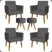 Kit 4 Poltronas Decorativas Para Sala Nina + 2 Puff Redondo Suede Cinza Pé Castanho - Clique E Decore