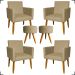 Kit 4 Poltronas Decorativas Para Sala Nina + 2 Puff Redondo Suede Nude Pé Castanho - Clique E Decore