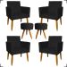 Kit 4 Poltronas Decorativas Para Sala Nina + 2 Puff Redondo Suede Preto Pé Castanho - Clique E Decore