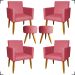 Kit 4 Poltronas Decorativas Para Sala Nina + 2 Puff Redondo Suede Rosê Pé Castanho - Clique E Decore