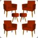 Kit 4 Poltronas Decorativas Para Sala Nina + 2 Puff Redondo Suede Terracota Pé Castanho - Clique E Decore