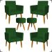 Kit 4 Poltronas Decorativas Para Sala Nina + 2 Puff Redondo Suede Verde Pé Castanho - Clique E Decore