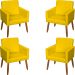 Kit 4 Poltronas Decorativas Para Sala, Escritório, Recepção Beatriz Suede Amarelo Pé Castanho - Clique E Decore