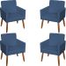 Kit 4 Poltronas Decorativas Para Sala, Escritório, Recepção Beatriz Suede Azul Marinho Pé Castanho - Clique E Decore